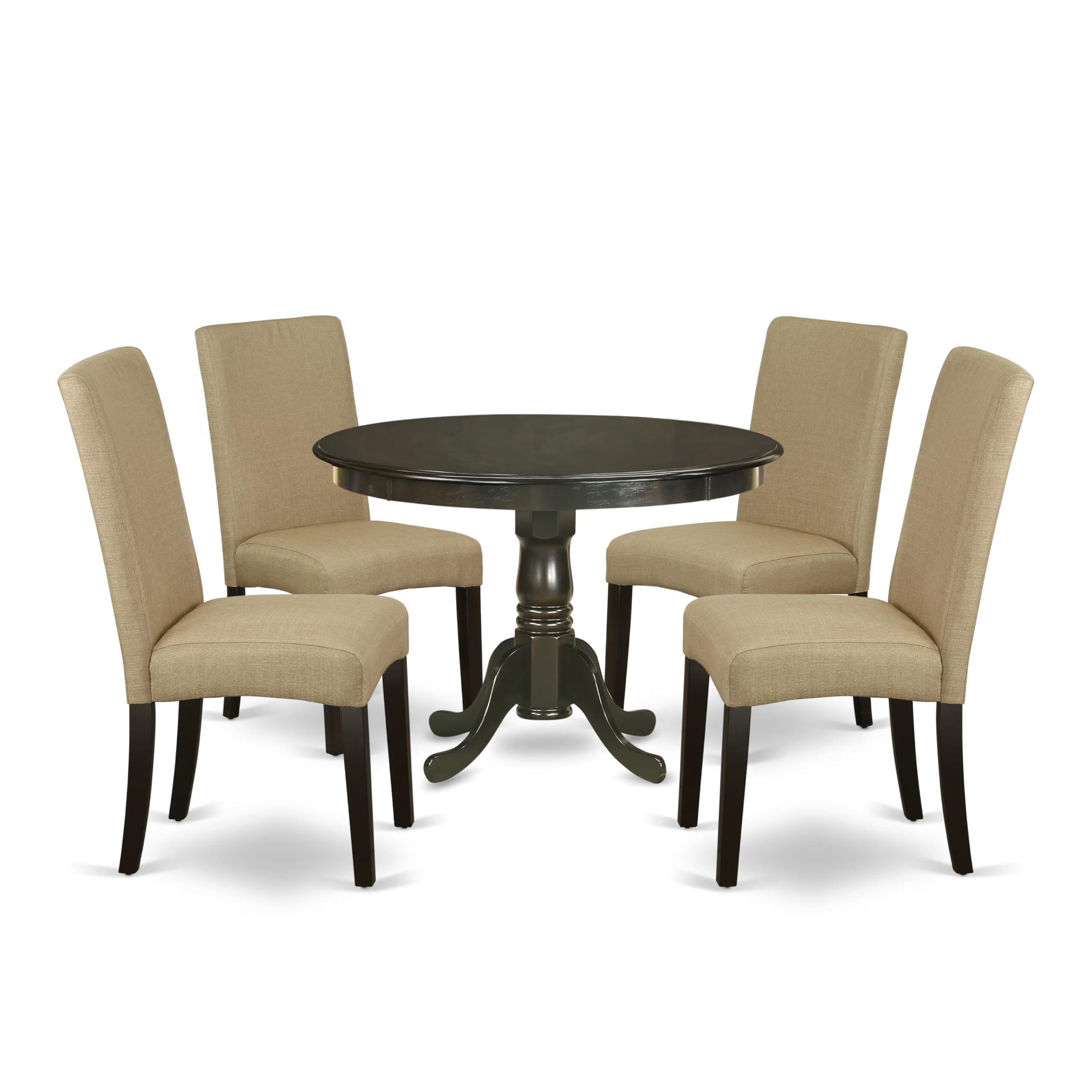 East West Furniture Hldr5-Cap-03 5 Piece Dining Set Includes A Round Dining Room Table With Pedestal And 4 Brown Linen Fabric Upholstered Parson Chairs, 42X42 Inch, Cappuccino